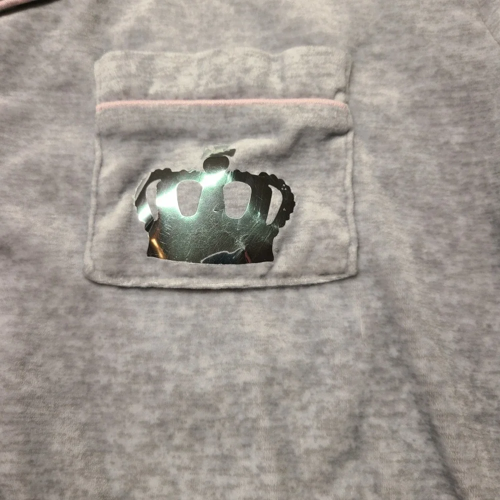 Juicy Couture Pajama Top Womens XL Gray Velour Shirt Sleepwear Button Up Crown